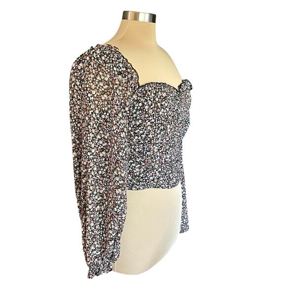 ASTR The Label Livie Black Wine Ditsy Top SM Sweetheart Neck Coquette Milkmaid - Picture 4 of 8